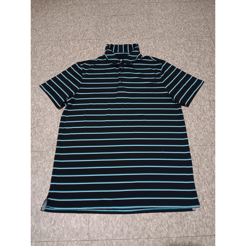 All In Motion Golf Polo Shirt Mens‎ M Black Blue Striped Stretch Performance
